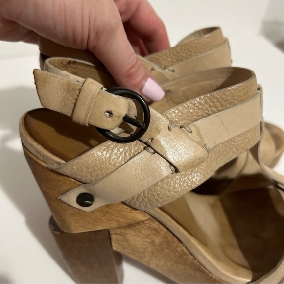 ALL SAINT Rosalina Platform Sandals Nude Leather T-Strap Buckle Abstract Heel 37 - Picture 9 of 14